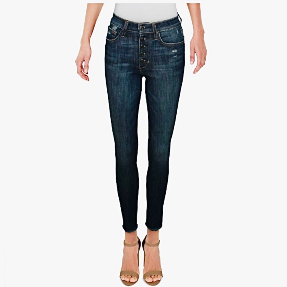 Joe’s La Brea High Rise Button Front Jeans Sz 29 Distressed Raw Hem Ankle Crop